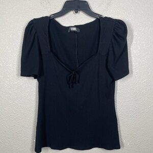 Reformation Size XL Scoop Neck Top Blouse Black Puff Sleeves Ribbed
